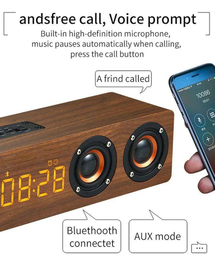 Stylish Wooden Bluetooth Alarm Clock with Built-in Speaker, FM Radio, and Color-Changing LED Lights for Home and Gaming Environments