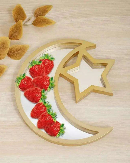 Elegant Wooden Eid Serving Tray with Star and Moon Design - Perfect for Festive Home Decor and Gifting