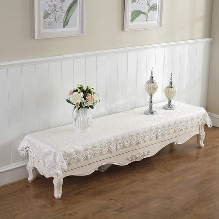 Cream European Luxury Flora Embroidered Jacquard Tablecloth 100 Polyester