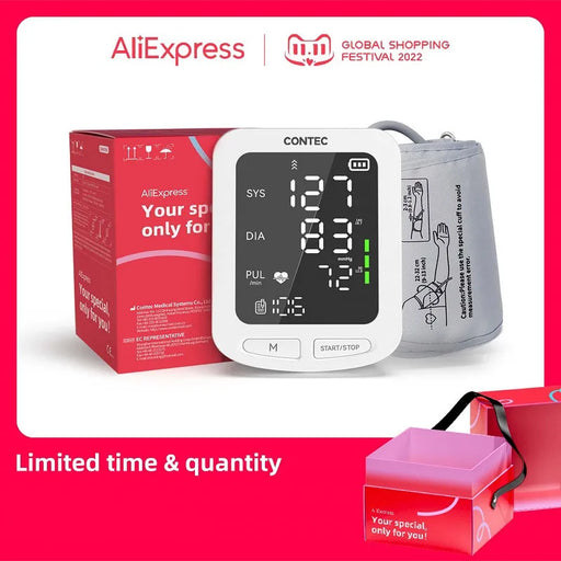 CONTEC Portable Automatic Digital Blood Pressure Monitor BP Monitor Monitoring Leval Sphygmomanometer Big LED Display 08C/08E