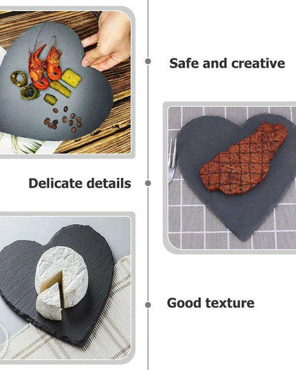 Charming Natural Slate Heart-Shaped Serving Tray Set for Culinary Delights