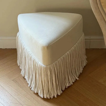 Velvet Ottoman Footstool — Upholstered Fringe Bench & Shoe Stool