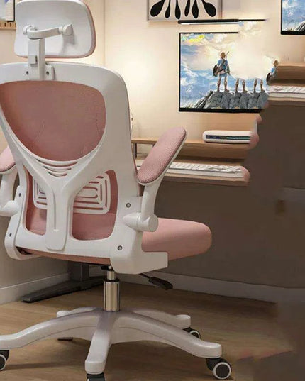 Stylish Pink Ergonomic Massage Swivel Chair for Gaming and Office Use