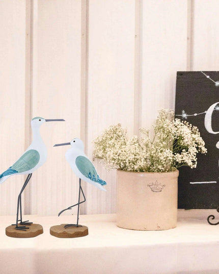 Coastal Elegance Wooden Seagull Decor - Set of 2 for Home and Garden