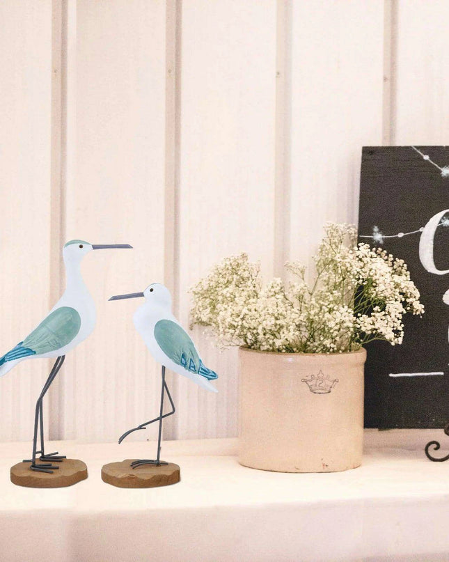 Coastal Elegance Wooden Seagull Decor - Set of 2 for Home and Garden