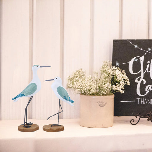Seagull Wooden Figurine Decor for Coastal Home and Garden - Set of 2