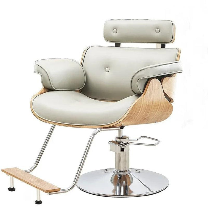 Chic Walnut Leather Adjustable Salon Styling Chair