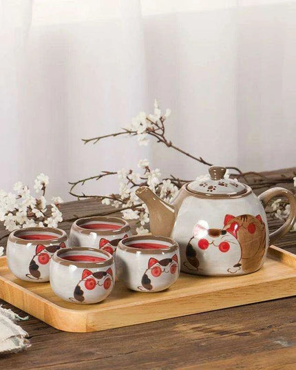 Charming Lucky Cat Ceramic Tea Set - Perfect Gift for Tea Enthusiasts