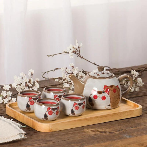 Lucky Cat Ceramic Tea Pot Set - Perfect Tea Gift for Cat Lovers