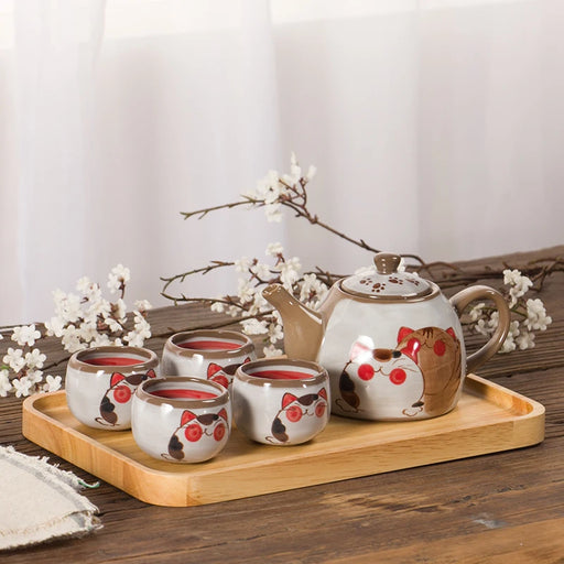 Lucky Cat Ceramic Tea Set with Cartoon Design - Tea Time Delight Pack