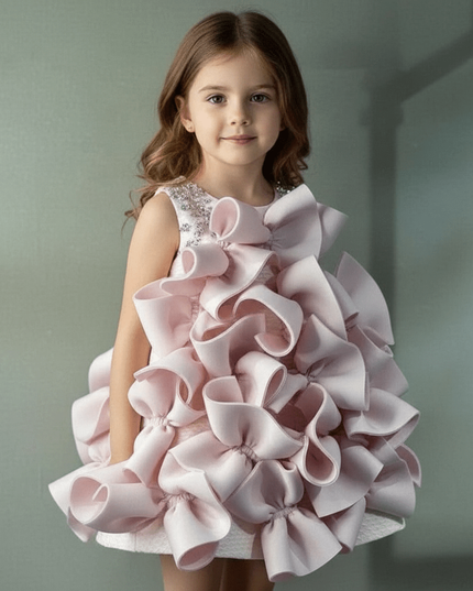 Eid Celebration Luxury One-Piece Dress for Young Girls - Elegant Birthday Party Outfit