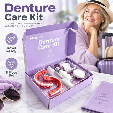 Sanwu Portable Denture Care Set - 6 Piece Travel Organizer with Cleani