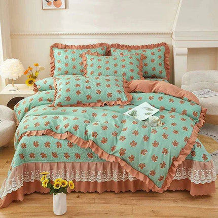 Chic Floral Ruffle Queen Bedding Set