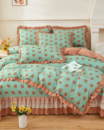 Chic Floral Ruffle Queen Bedding Set