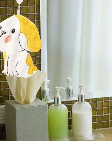 Adorable Dog-Shaped Coral Velvet Hand Towel with Convenient Hanging Loop - Perfect for Home Decor