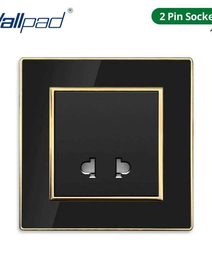 Luxurious Black Acrylic Switch Panel with Gold Accents & Universal Sockets - 220V, Multi-Gang, Modern Design - Illuminated Control Panel with USB Charging Feature