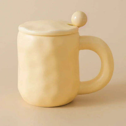 Whimsical Korean Cartoon Ceramic Mug Set with Lid and Spoon - Playful Drinkware Delight