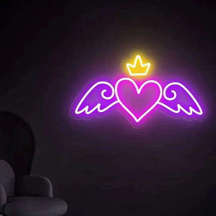 Personalized Angel Heart Neon LED Sign - Customizable Room Decor & Gift for Girls