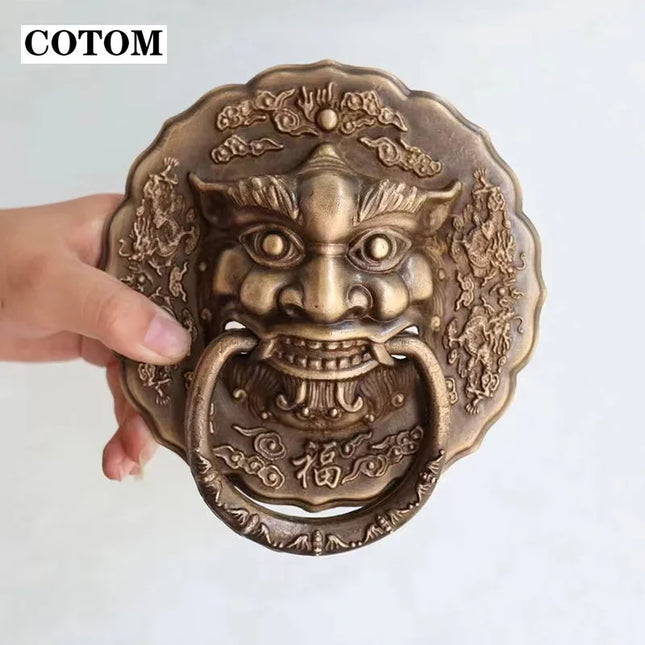 Antique Brass Lion Head Entrance Door Knocker — Traditional Ring Pull