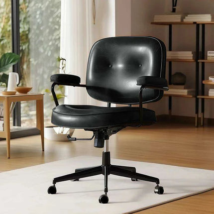 Elegant White Leather Rolling Desk Chair with Swivel Motion