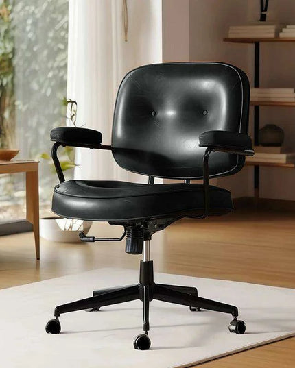 Elegant White Leather Rolling Desk Chair with Swivel Motion