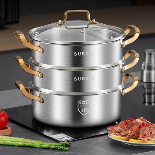 316 Stainless Steel Steamer with Triple Layer Design for Ultimate Cooking Experience