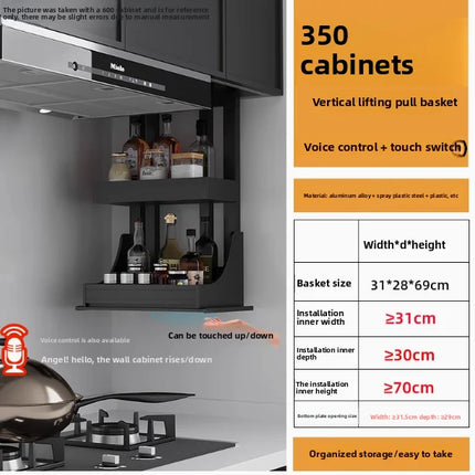Electric Lifting Hanging Cabinet Basket — 6 Widths, 350–600mm
