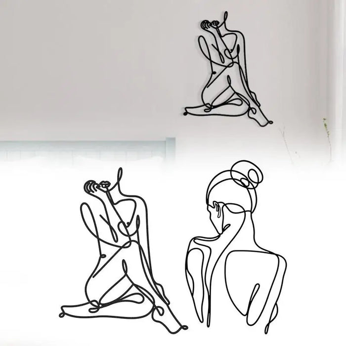 Graceful Female Silhouette Metal Wire Wall Art Sculpture for Modern Home Décor