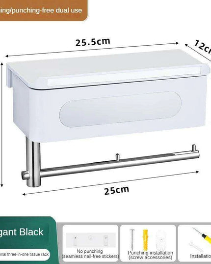 Wall-Mounted Rotating Tissue Paper Holder with Built-in Storage Organizer