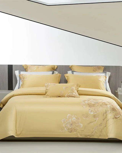 Elegant Floral Embroidered 1400TC Egyptian Cotton 4-Piece Duvet Cover and Sheet Set with Pillowcases