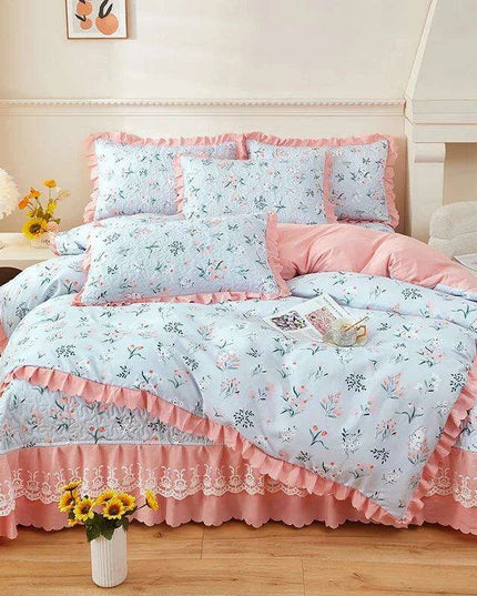 Chic Floral Ruffle Queen Bedding Set