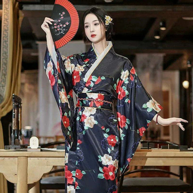 Elegant Vintage Floral Yukata Kimono Dress with Obi - Ideal for Special Events and Cosplay