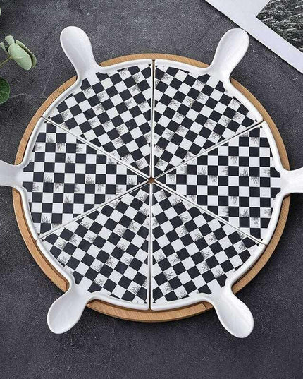 Elegant Stone-Textured Ceramic Cake Serving Set with Bamboo Tray