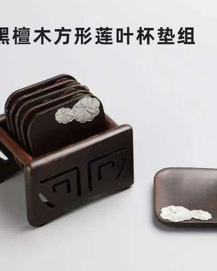 Elegant Ebony Square Zen Tea Ceremony Set with Wooden Tray