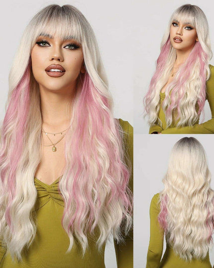 30-Inch Brown Wavy Synthetic Wig with Bangs - Perfect for Parties and Themed Events