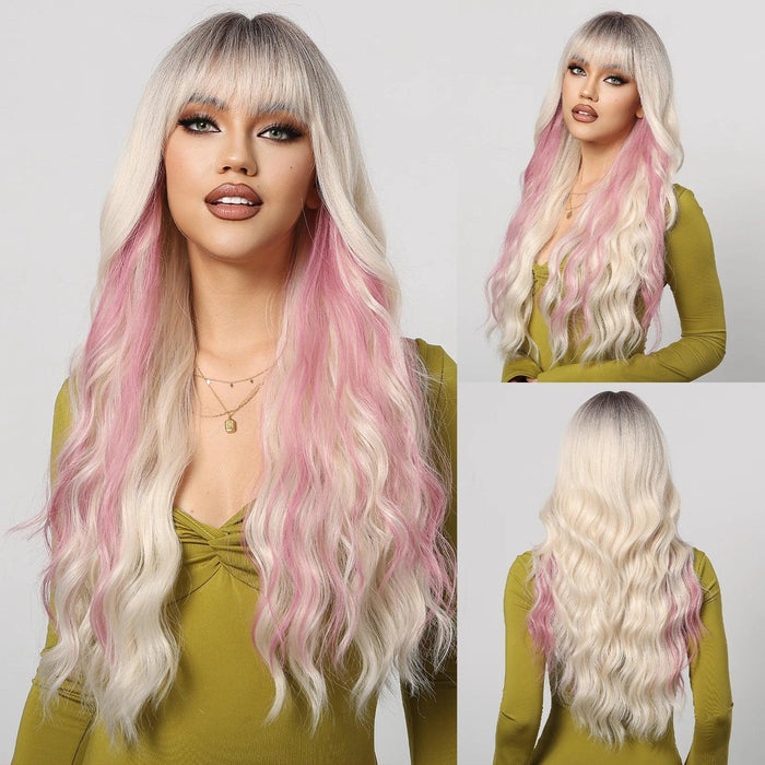 30-Inch Brown Wavy Synthetic Wig with Bangs - Perfect for Parties and Themed Events