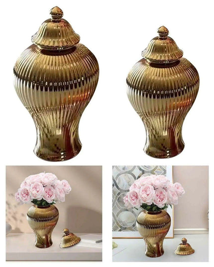 Elegant Ceramic Vase and Ginger Jar Set: Chic Home Decor and Functional Storage