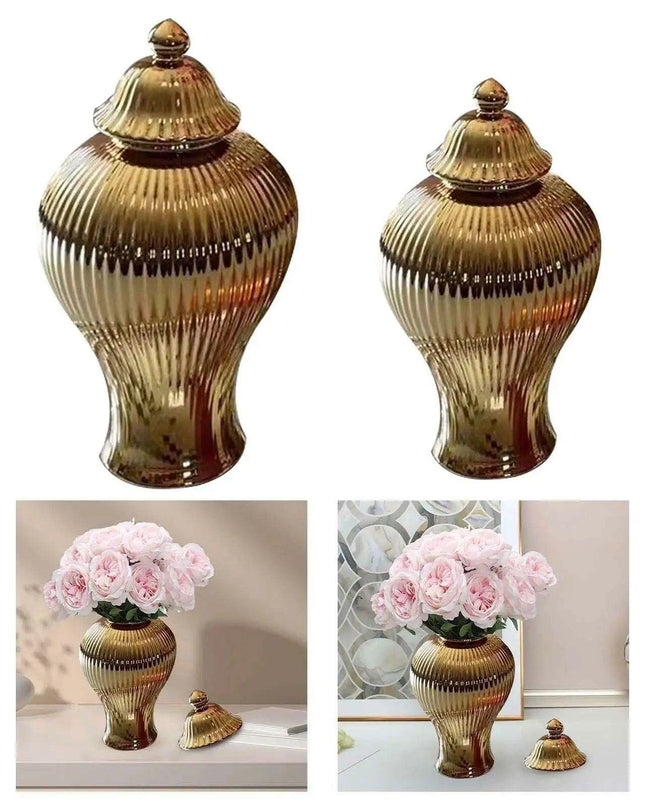Elegant Ceramic Vase and Ginger Jar Set: Chic Home Decor and Functional Storage