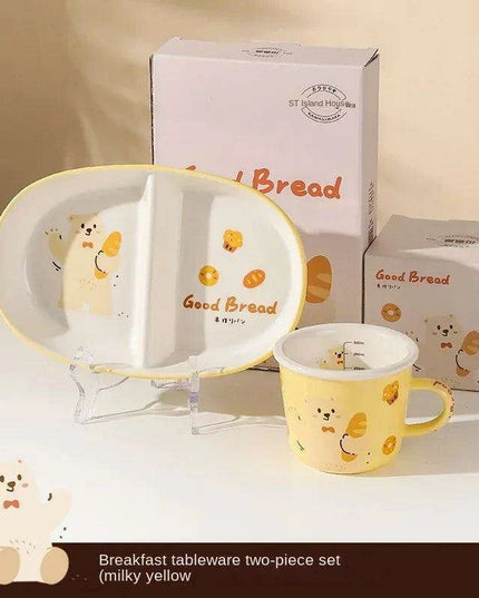 Adorable Bear Dodo Cream Kids Breakfast Bowl Set - Essential Kitchen Delight