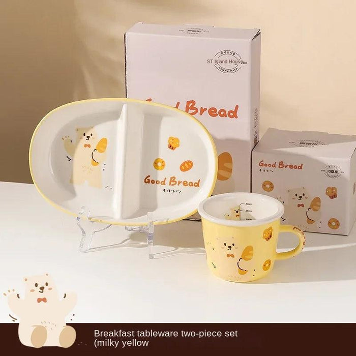 Charming Bear Dodo Cream Style Kids Breakfast Bowl Set - Whimsical Kitchen Essential