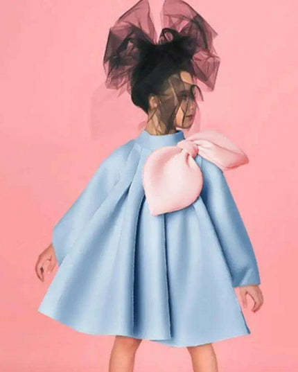 Charming Boutique Princess Dress for Girls with Elegant Bow and Puff Sleeves