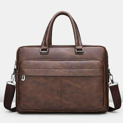 Elegant Waterproof PU Leather Laptop Briefcase with Adjustable Shoulder Strap and Ample Storage