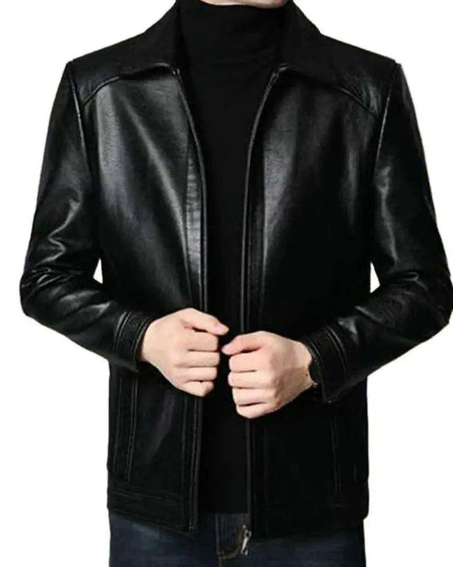Men's Stylish Faux Leather Biker Jacket - Warm and Windproof Outerwear