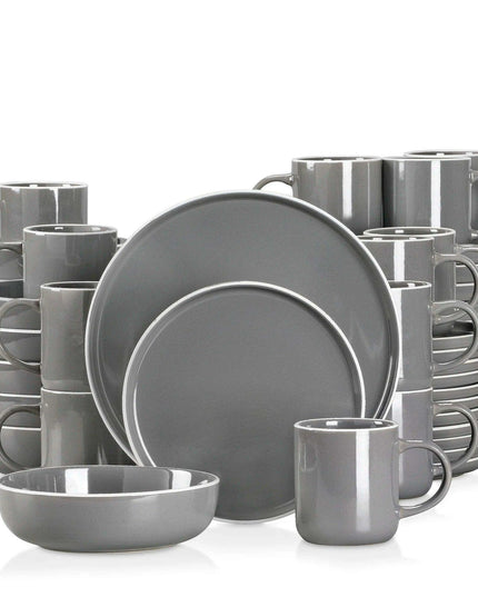 Apricot Elegance: Sesame Glazed Stoneware Dinnerware Set - 16/32/48 Piece Collection of Plates, Bowls, and Mugs