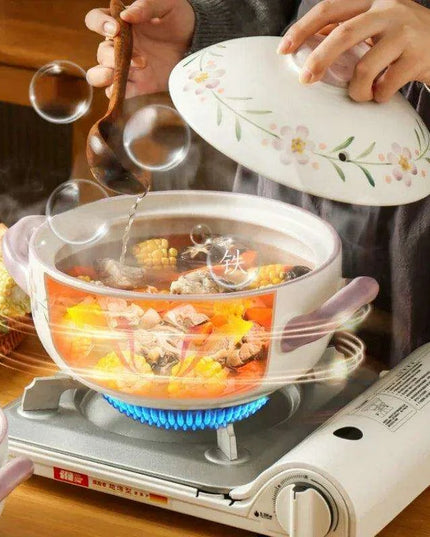 Elegant Japanese Taro Clay Casserole with Purple Floral Design for Gas Cooking: Experience Authentic High-Heat Culinary Traditions