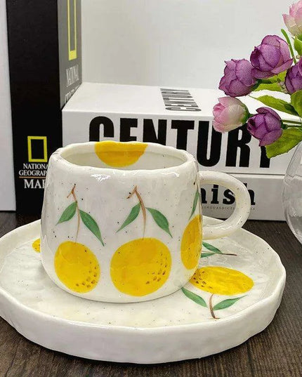 Cheerful Fruit-Themed 300ml Ceramic Mug & Plate Set – Ideal Gift for Children and Breakfast Enthusiasts