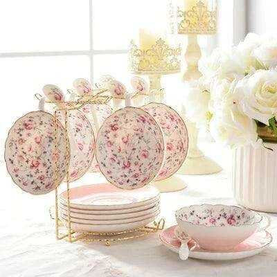Elegant Afternoon Tea Collection: Opulent Bone China Cups with Stylish Ceramic Plates