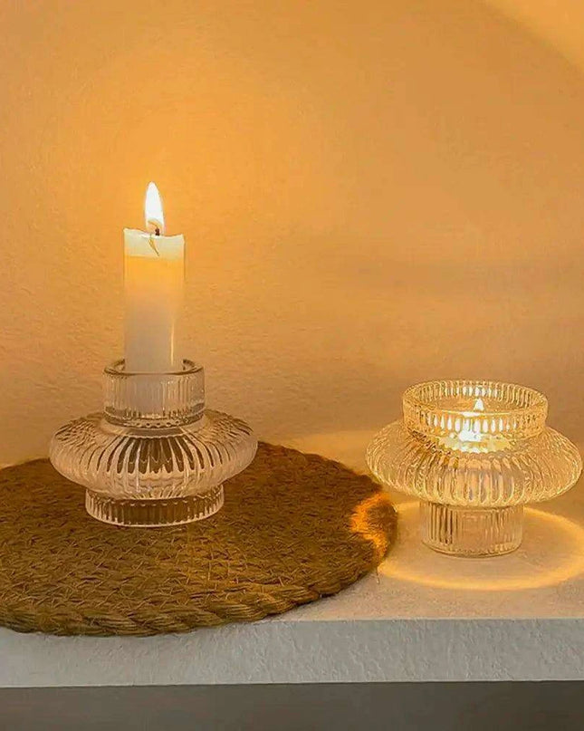 Elegant Double-Faced Glass Candle Holder for Home and Event Decor