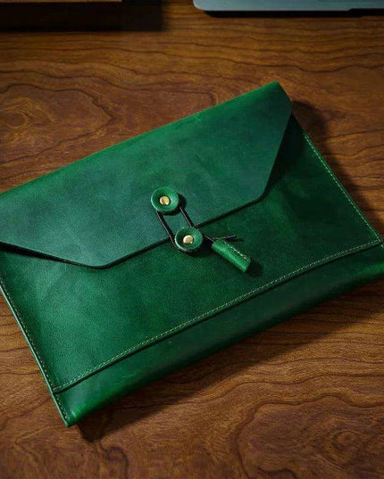 Retro Cowhide Leather Laptop Sleeve with Multi-Functional Storage