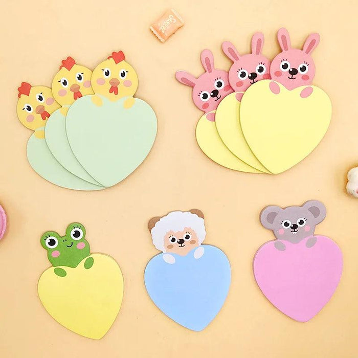 Charming Animal-Inspired Heart-Shaped Sticky Notes for Creative Minds